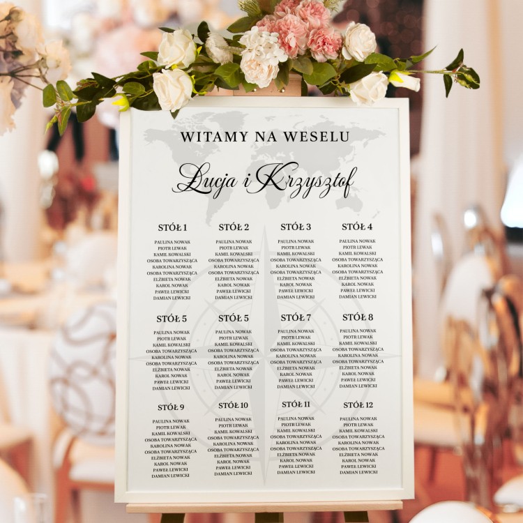 Plan rozmieszczenia gości weselnych z motywem podróży - Adventure